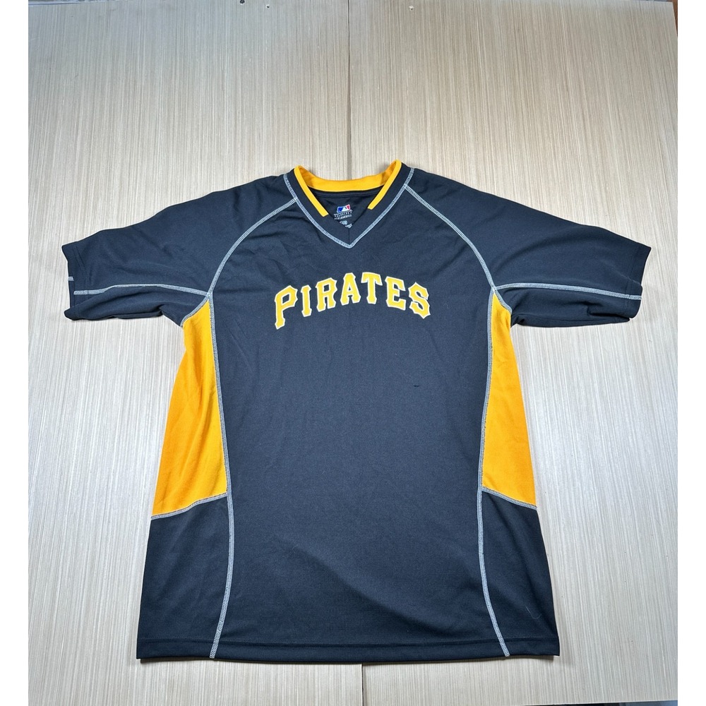 Pittsburgh Pirates Baseball Team Jersey Mens Large Black Yellow‎ V Neck Logo